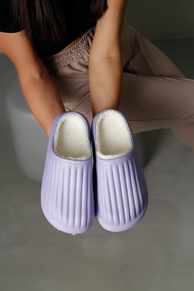 Women's Lilac Homey Soft Fur Inside Waterproof Winter House Slippers 3cm Byndhfay01
