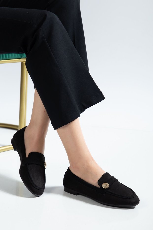 131 Black Suede Classic Masculine Casual Women's Ballet Flats