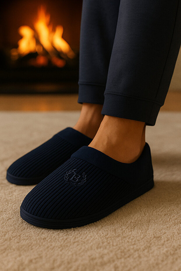 Navy Blue Men's Velvet Home Shoes Byndkdfbot01