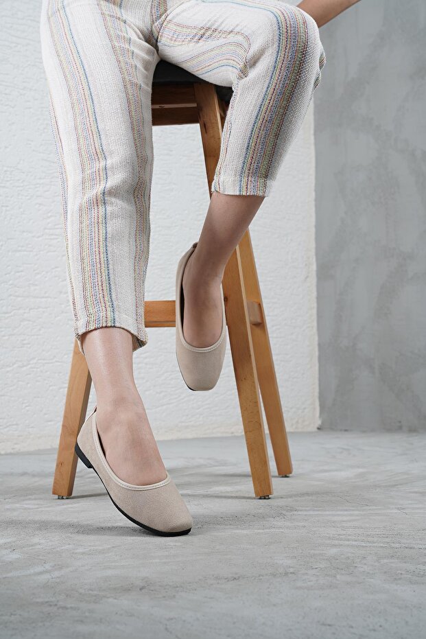 Women's Beige Suede Daily Low Heel Comfortable Ballerinas Byndmrj01