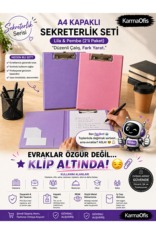 Lilac and Pink A4 Covered Secretary Set (Pack of 2) |   Durable Pvc Coating, Metal Latch, Interior Pocket