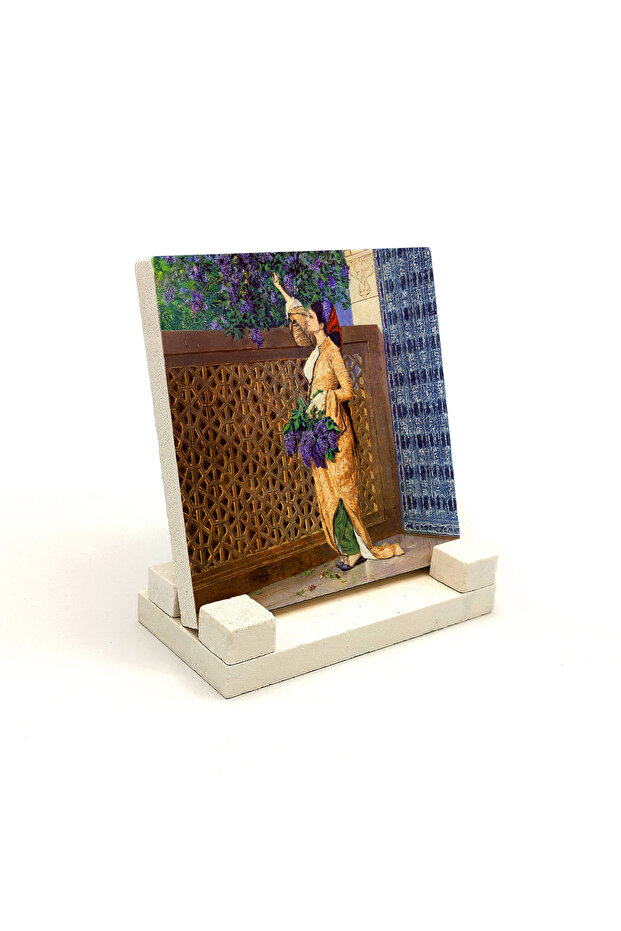 Osman Hamdi Bey – Girl Collecting Lilacs Tabletop Printed Stone Tabletop 10X10 1G-Ltk1