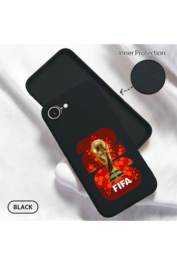 iPhone 16E Compatible Soft Silicone Phone Case with Velvet Inside and Camera Protection, Fifa World Cup Pattern