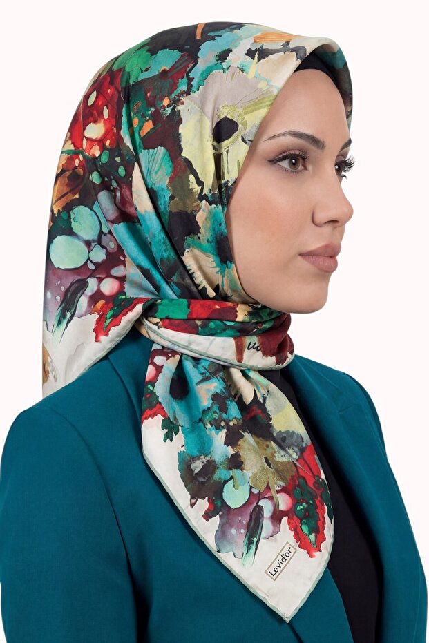 Women's Turquoise Abstract Patterned Crystal Scarf