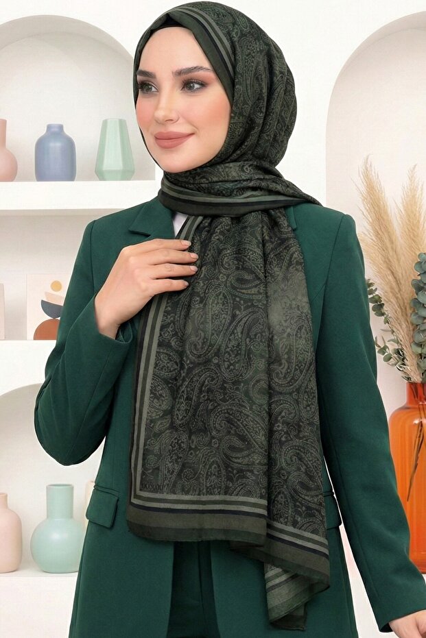 Women's Khaki Patterned Bamboo Crush Shawl