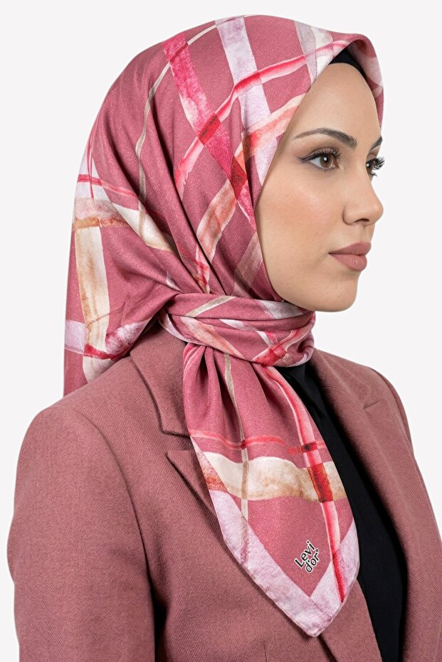 Women's Pink Plaid Patterned Crystal Scarf
