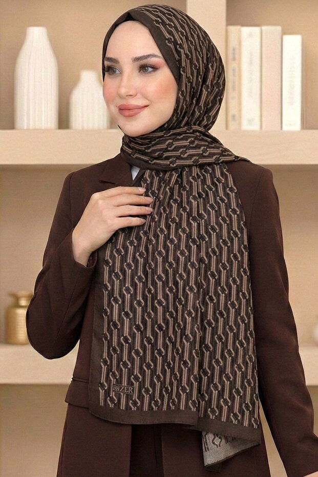 Women's Brown Geometric Pattern Organic Cotton Soft Shawl