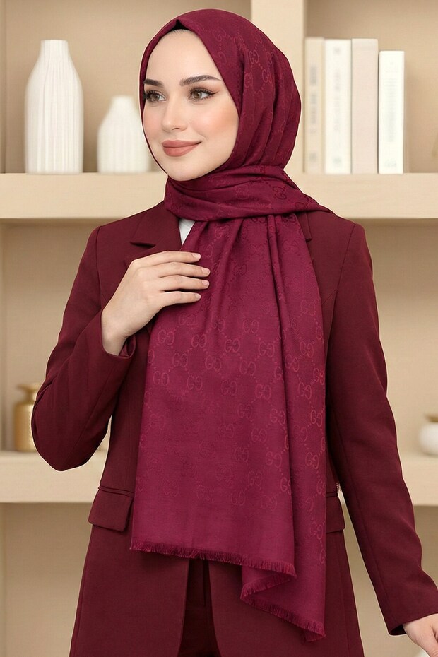 Women's Plum g Patterned Jacquard Cotton Shawl