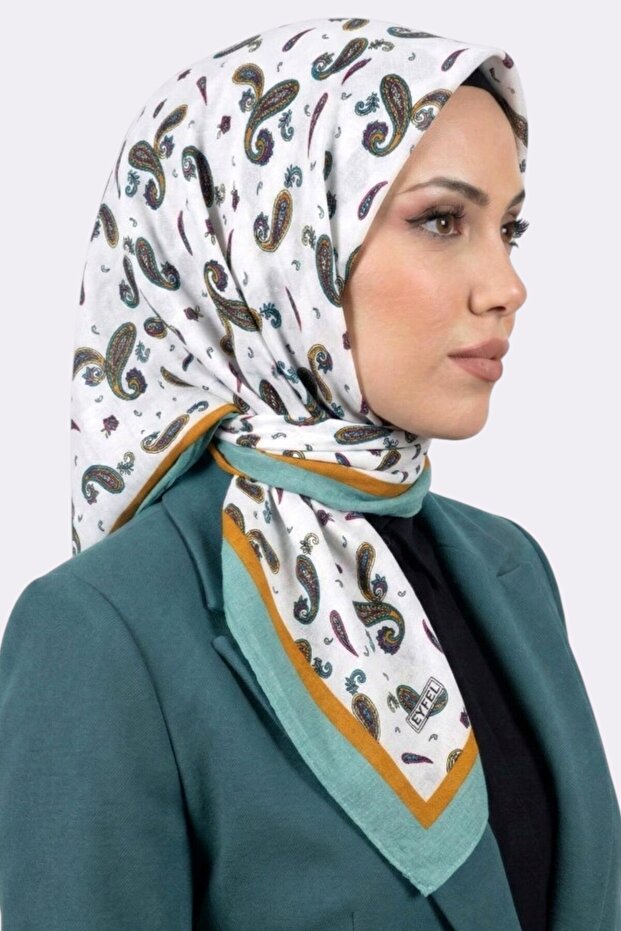 Women's White Water Green Shawl Patterned Mio Jazz Scarf