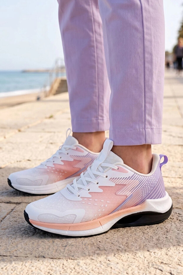 Venus Women's White - Lilac Gradient Patterned Lightweight Walking and Running Shoes