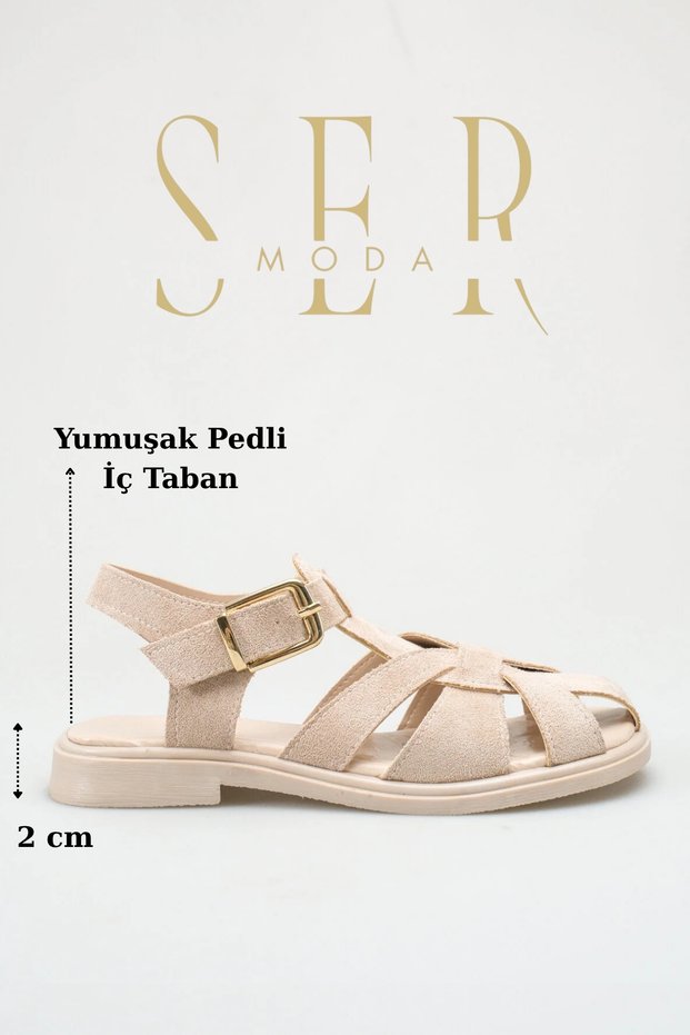 Women's Closed Sandals - Closed Toe Buckle Flat Sole Women's Sandals Suede Leather