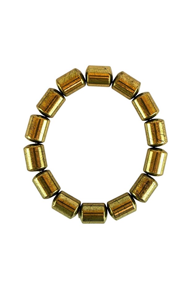 Pyrite Natural Stone Bracelet (10mm Pipe Cut)