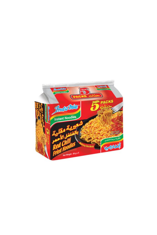 Red Chili Fried Noodles with Seasoning Powder and Sauce - (5 Packs Each 80g)
