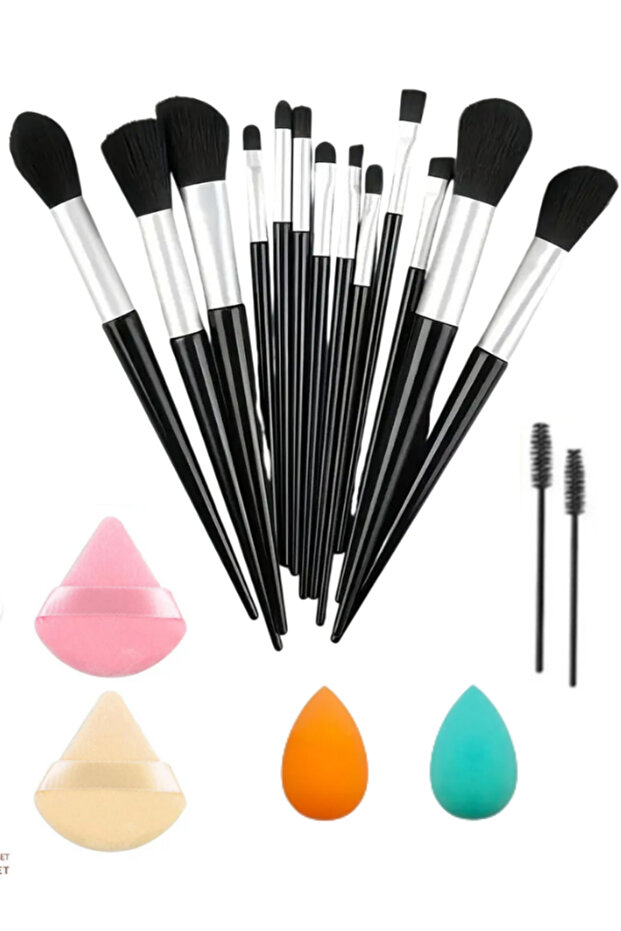 AcarlarTicaret Yeni Başlayanlar İçin Full 20 Parça Makyaj Fırça Seti Ve Kesesi Mini Beauty Blender Üçgen Sünger Kirpik Fırçası Pro