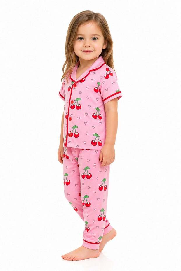 Girl's cherry print pajama set - 2 piece summer short sleeve outfit - sizes 6-24 months, 3-6 years