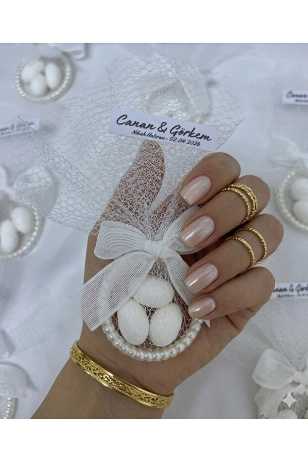 SANA ÖZEL HEDİYELİKLER İnci Detaylı Nikah Şekeri ve Hediyelik - 10 Adet (Düğün, Nişan, Nikah Hatırası)