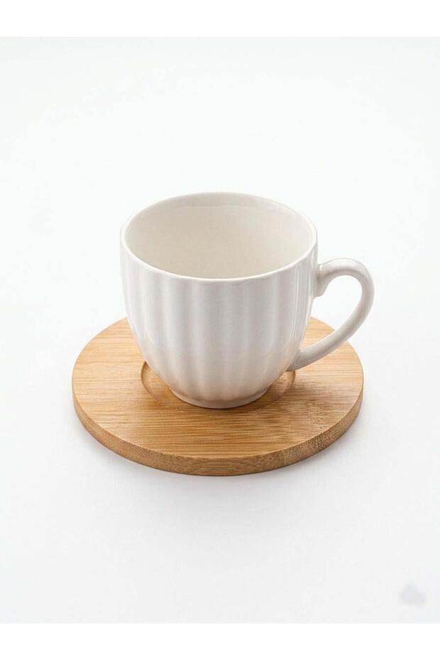 Porcelain Coffee Set with Bamboo Plates – for 6 People