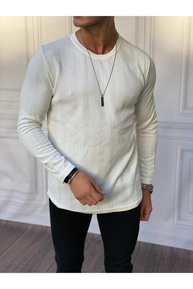 Knitted Pattern Cotton Sweatshirt - 1