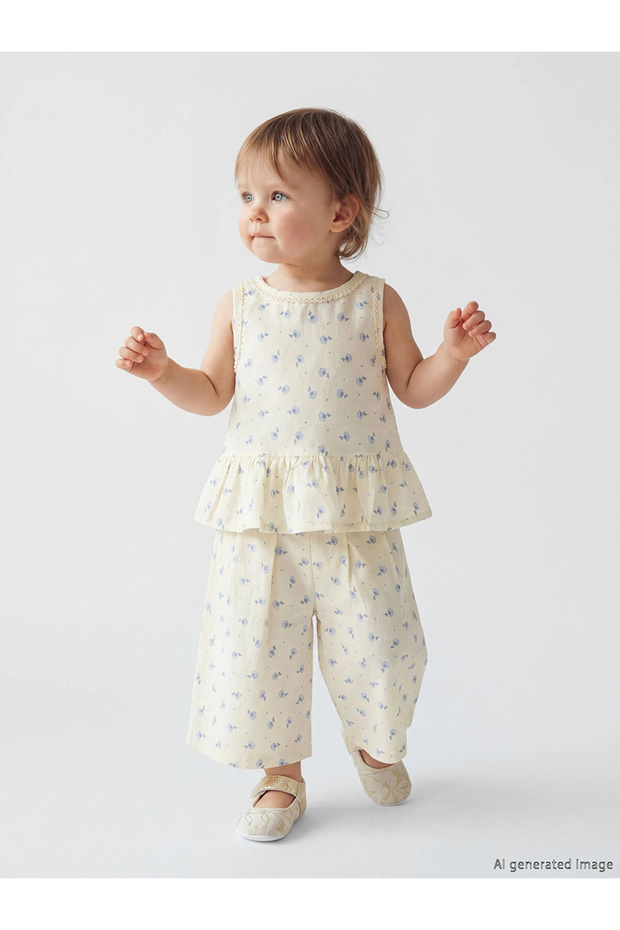 Lcw Baby Beige Floral Baby Girl Blouse and Trousers