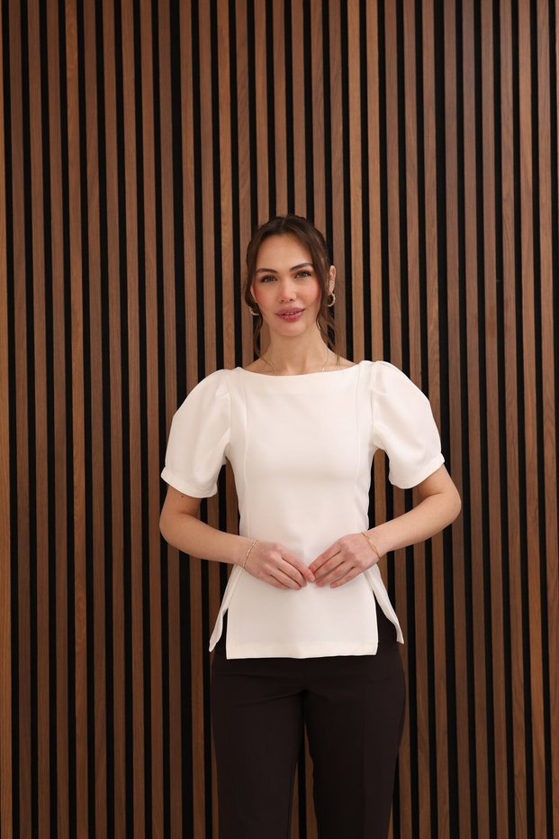 Balloon Sleeve Blouse with Back Detail Off-White