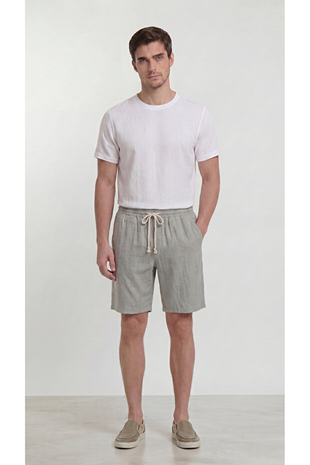 Men's 100% Cotton Linen Muslin Shorts with Back Pockets, Full Fit