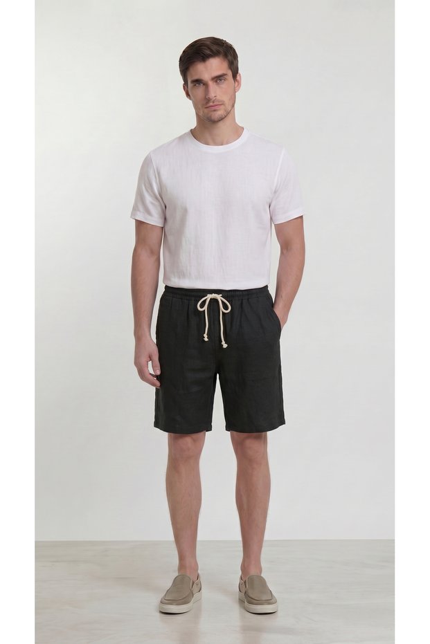 Men's 100% Cotton Linen Muslin Shorts with Back Pockets, Full Fit