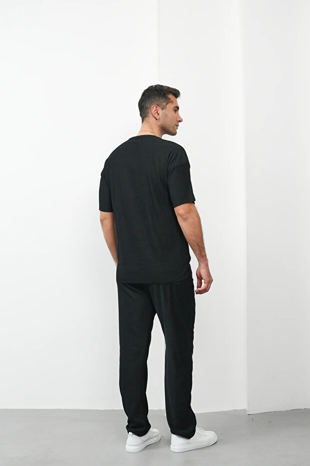 Slim Wick Patterned Oversize Tshirt Top and Bottom Set - 5