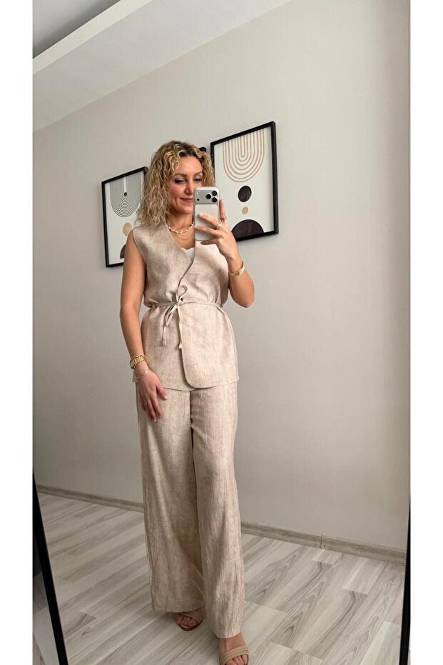 Waist-Tied Lined Vest and Trousers Set