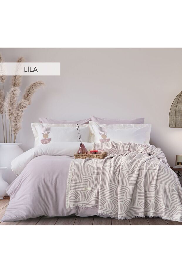 Babil 100% Cotton Natural Double Duvet Cover Muslin Pique Set 7 Pieces
