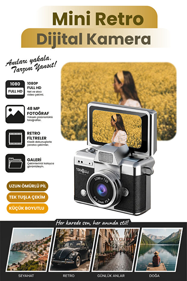 Teknoloji Gelsin Mini Dijital Kamera Anahtarlık Kamera 1080P Ekranlı Flaşlı Selfie Video Vlog Kamerası