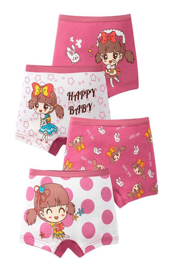 Girls Cotton Happy Girl Print Pack of 4