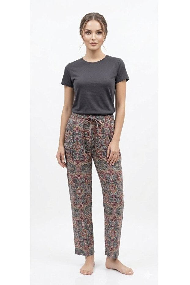 Elastic Waist Ethnic Pattern Viscose Pajamas