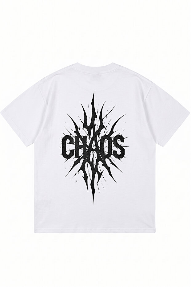 Chaos Printed White Oversize Crew Neck T-Shirt
