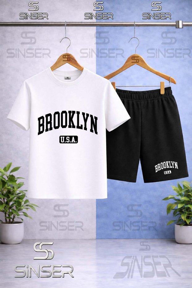 Kids' Black Brooklyn Alt Usa Printed Crew Neck T-Shirt - Shorts Set