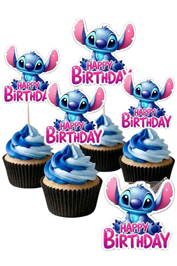 Stitch 10 Pieces Cupcake Cake Decoration - Stitch Shaped Toothpick Ornament and Birthday Concept