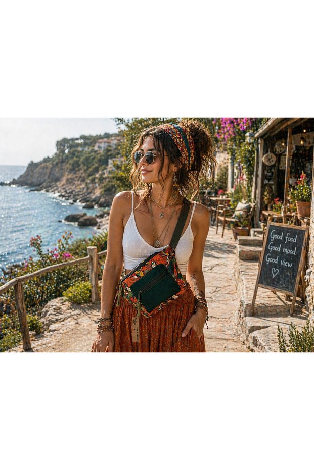 Rez Ethnic Authentic Bohemian Waist Bag Daily Travel Usable Large Volume Dried Rose