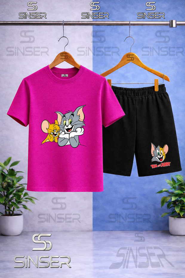 Kids' Cat Mouse Tm Jry Eller Cenede Printed Crew Neck T-Shirt - Shorts Set