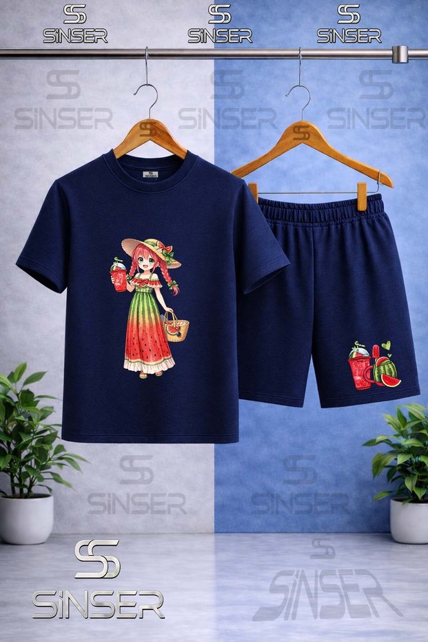 Kids' Girls Watermelon Combination Printed Crew Neck T-Shirt - Shorts Set