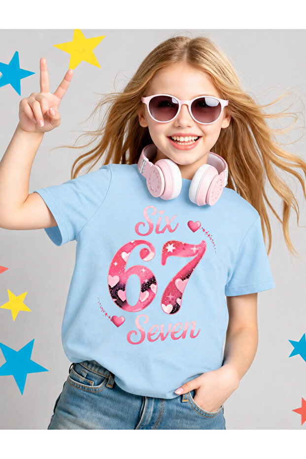 Six Seven Printed Girls' T-Shirt, 67 Designs