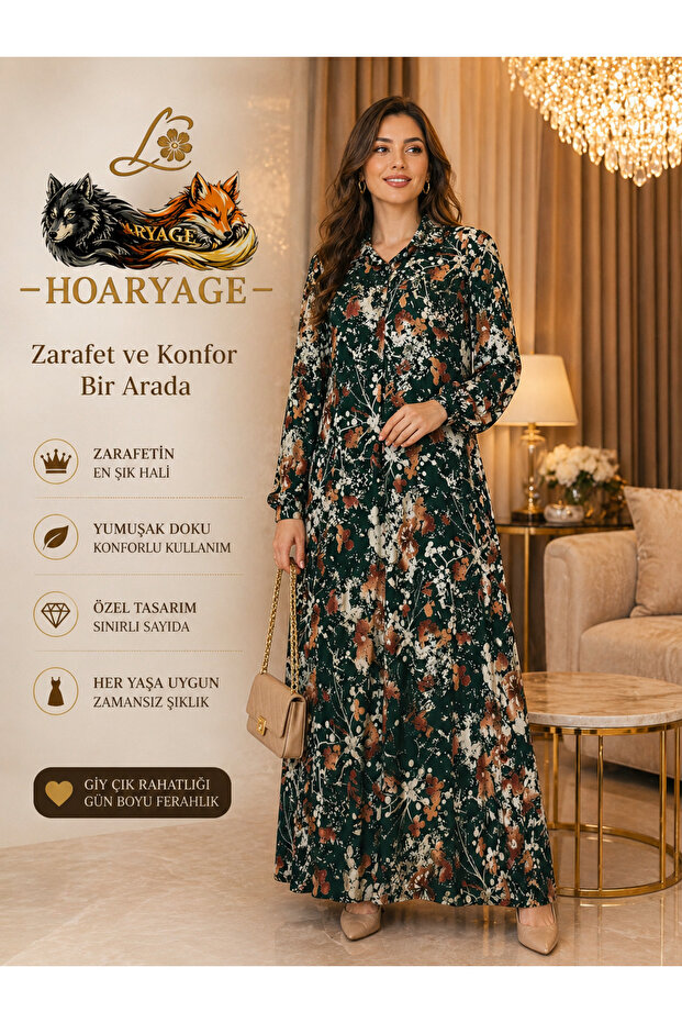 100% Cotton Viscose Belted Waist Collared Long Sleeve Buttoned Long Dress, Hijab Dress