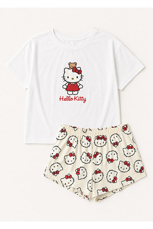 Zezex Kitty 2 White Super Soft Shorts Set