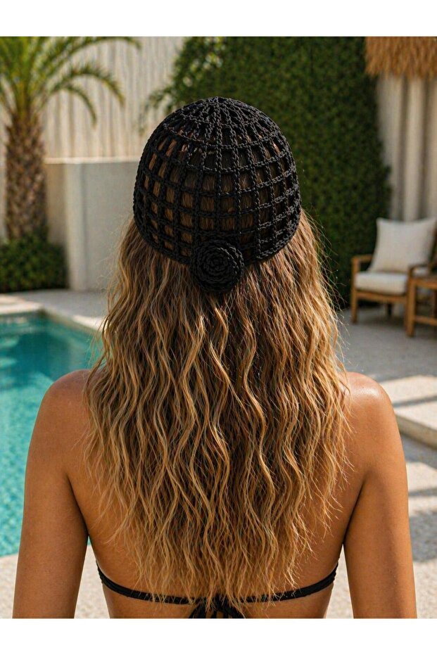 Knitted Beach Beanie with Rose Detail