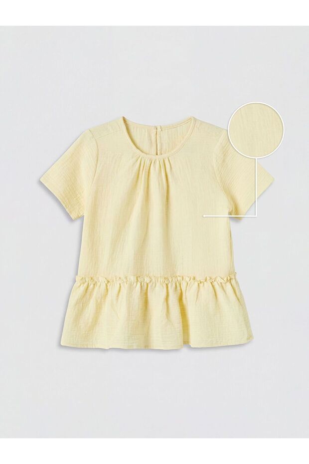 Lcw Kids Crew Neck Ruffled Girls' Muslin Blouse