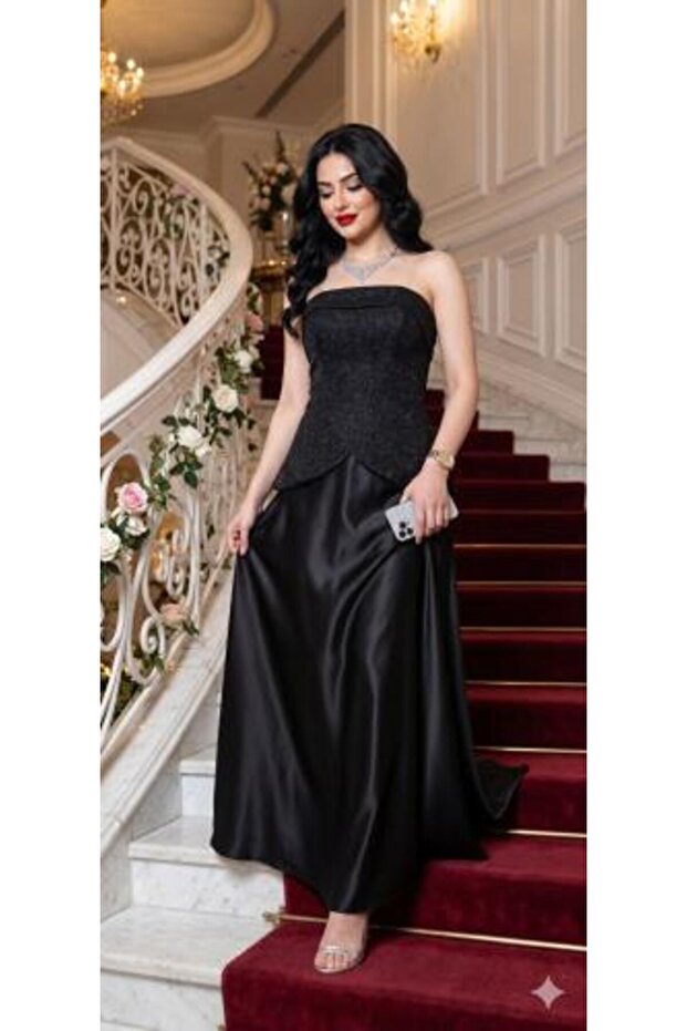 فستان أسود ساتان فاخر