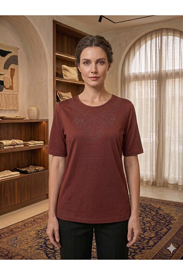 Relaxed Fit Short Sleeve Mom Blouse