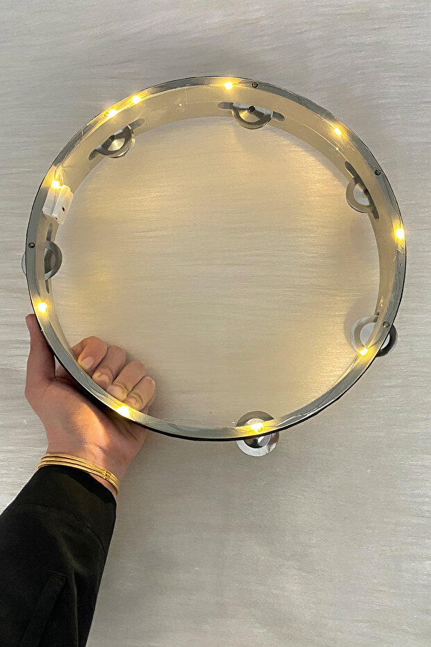 28 cm Led Transparent Tambourine, Three-Function Led and Bell, Bridal Henna Night Wedding Bride Def, 1 Piece