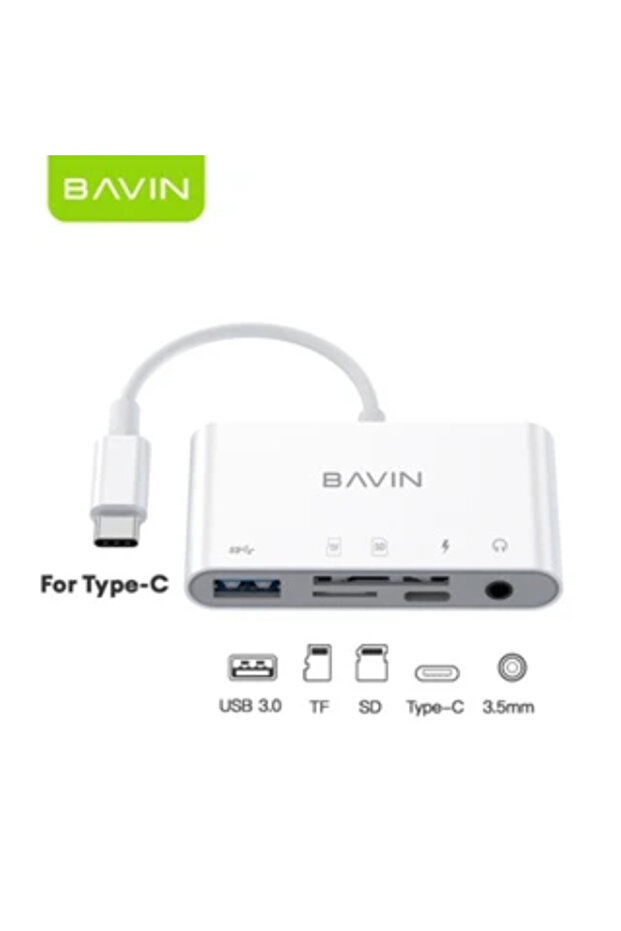 محول OTG-32 5 في 1 من نوع USB-C مع قارئ بطاقات ومنفذ USB / مقبس صوت 3.5 ملم / قارئ بطاقات TF و SD