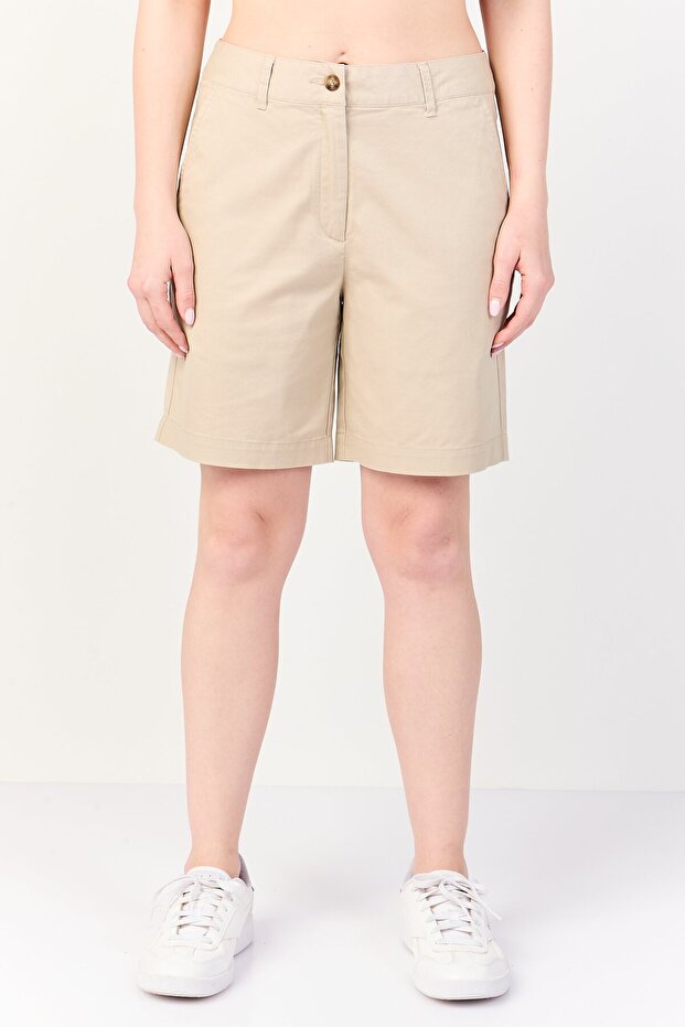 Women Regular Fit Solid Chino Shorts, Beige