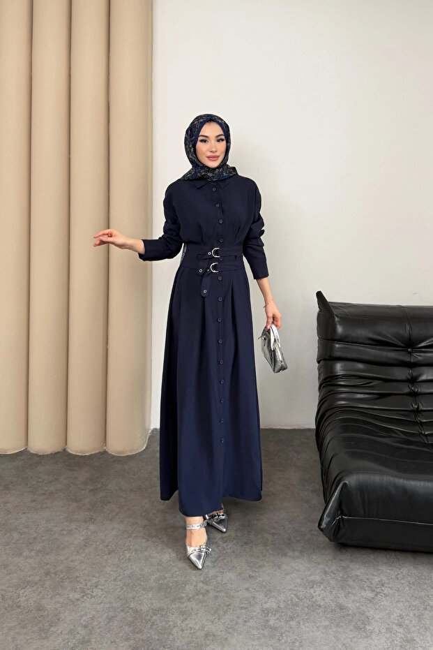 Valeno Model Coupra Model Fabric Belt Detailed Dress