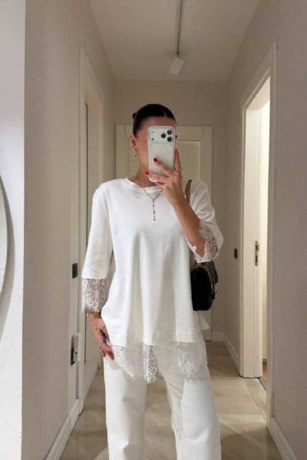 Lace Detail T-Shirt with Low Back Cutout